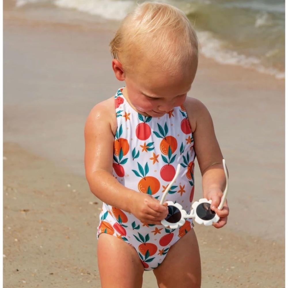 Tidewater Tots Girls Bow Crossed Back Strap One Piece Swimsuit